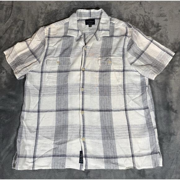 Lucky Brand Other - Lucky Brand Shirt‎ Mens Large White Short Sleeve Button Up Linen Blend Plaid